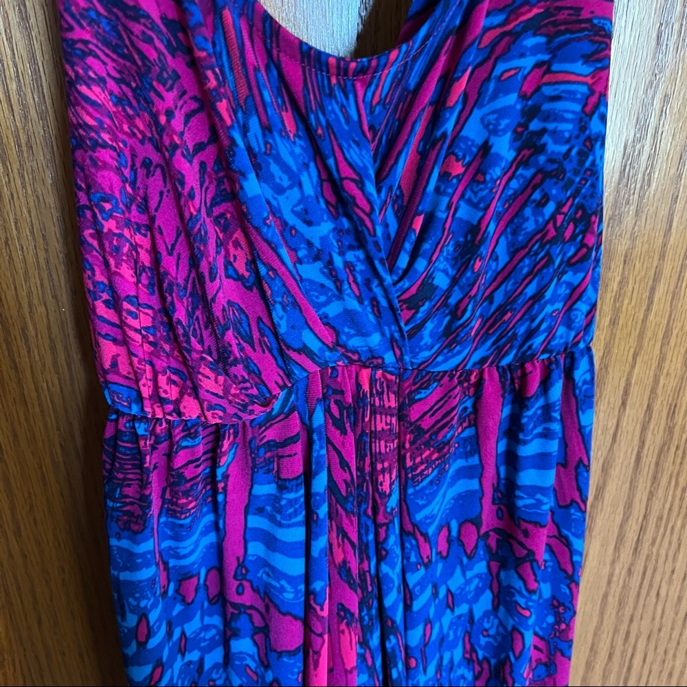 Liz Lange Blue and Pink Maternity Maxi Dress Size XS Tank Stretchy Summer Bright - Picture 3 of 5
